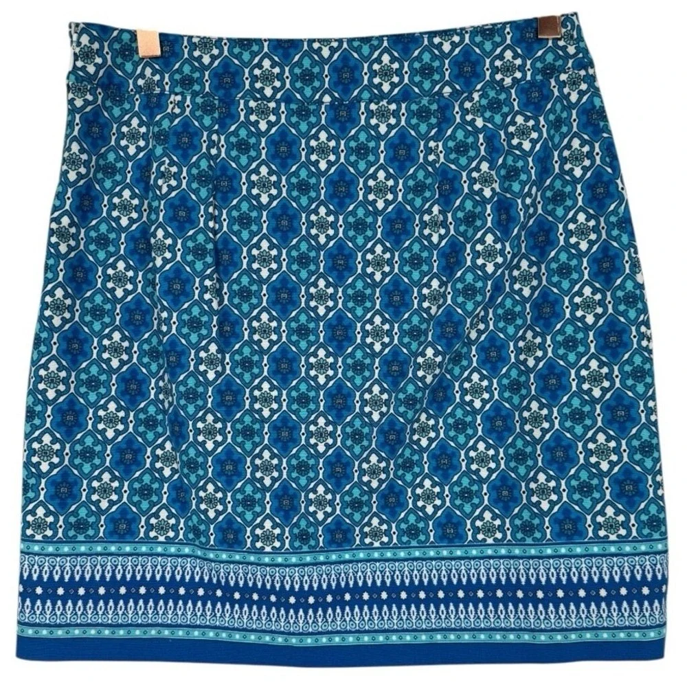 Talbots Canvas A-Line Skirt Tiny Medallions‎ Blue Size 4 Preppy Beachy Vacation